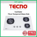 Tecno 75cm (New Color) 3 Burner Schott Glass Cooker Hob Gas Stove with Inferno Wok Burner Technology T23TGSV. 