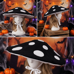 ROB TOY Oversized Mushroom Hat Polka Dot Soft Velvet Fungus Beret Cap Adjustable Drawstring Cap Costume Headpiece Halloween