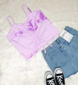 1425 Tie Dye Crop Tank Top Serut Grosir 30 Babyterry premium tebal