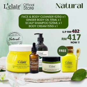 Lclair Sea Salt (1 x 625g) + Ginger & Lemongrass Body Oil (1 x 55ml) + Scalp Treatment Shampoo (1 x 525ml) + Ginger & Lemongrass Body Cream (1 x 155g)  [Free Sea Salt 1 x 155g]