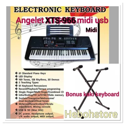 PROMO- KEYBOARD PIANO ANGELET XTS-966 61KEYS USB MIDI+BONUS KAKI KEYBOARD - two store