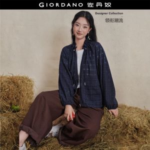 Giordano Women Subtly sheer plaid ruffle collar jacket Free Shipping 18376608