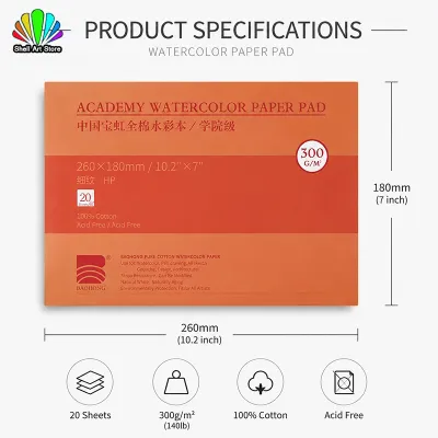 BAOHONG Watercolor Paper 32K/16K 100% Coton Watercolor Painting Paper Pack 20Sheets 300GSM Wet/Dry Sealing Pad for Beginners Artists Professionals