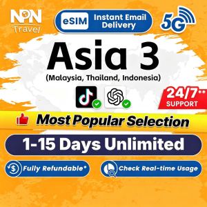 Malaysia Thailand Indonesia eSIM Ultra 5G 1-15 Days Unlimited Data Instant Email Delivery High Speed Travel Data SIM Card