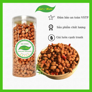 Đậu phộng rang tỏi ớt Lets Nuts hộp 500g đồ ăn vặt vị giòn tan đẫm vị dùng trên bàn khai vị chiêu đãi bạn bè