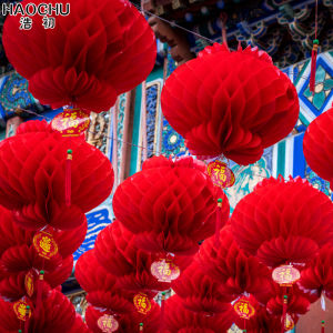 10 cái/bộ có thể gập lại không thấm nước may mắn giấy đỏ đèn lồng Mặt dây chuyền nhà Trung Quốc lễ hội xuân năm mới chúc mừng tiệc đèn lồng đồ trang trí treo lên 12/15/20/25/30cm