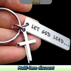 CHENJ ให้นำพระเจ้า ·· ศรัทธาข้ามพวงกุญแจสแตนเลสพวงกุญแจทางศาสนาคริสเตียนกระเป๋ากระเป๋ากระเป๋าเป้สะพายหลังเสน่ห์ของขวัญประจำวัน