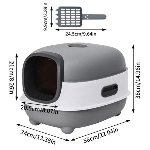 Hooded Cat Litter Tray Box Front Entry Enclosed Litter Box with Scoop for Cats Kitty Pet Toilet