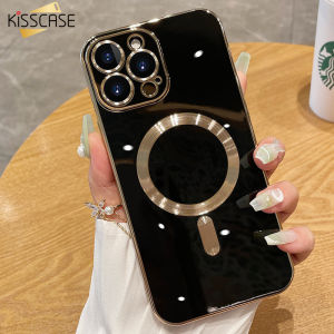 【With Lens Films】KISSCASE For iPhone 14 13 Pro Max Solid Color Electroplating Soft TPU Wireless Charging Magnetic All inclusive Anti-Fall Phone Back Cover Phone Case for iPhone 14 Pro Max 13 12 11Pro