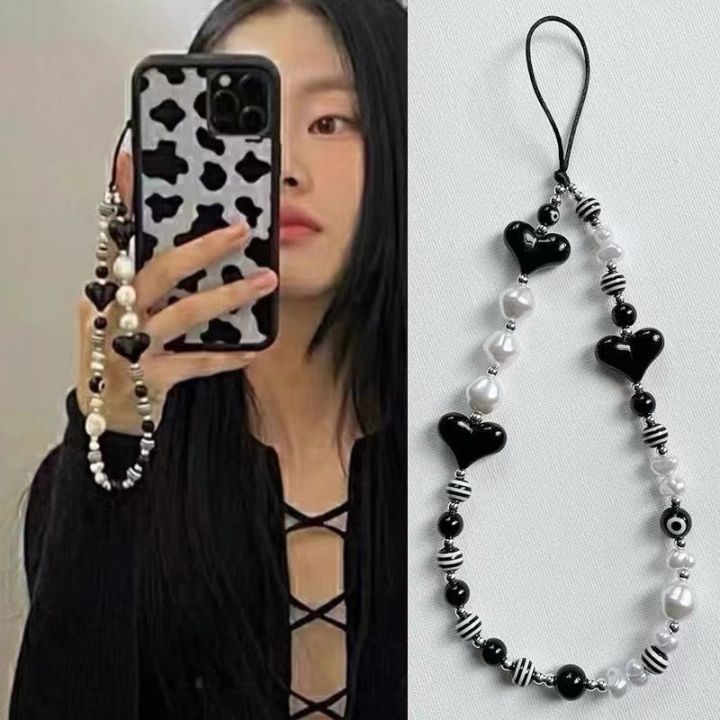 Beautiful Beads Chain Lanyard for Women Acrylic Black Striped Bead