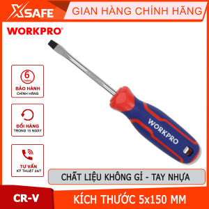 Tua vít đầu dẹt vít tay cầm bọc nhựa cao su 3 màu chống trơn trượt kích thước 5x150mm thép hợp kim CR-V Workpro - WP221022