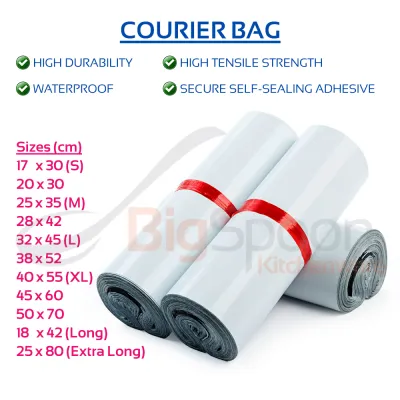 BIGSPOON SB00096 100pcs Thick White Courier Bag Self Adhesive Sealing PE Plastic Flyer Parcel Shipping Packaging Delivery Beg Kurier for Courier Service PosLaju Gdex J&T Skynet Citylink LEX DHL 快递袋