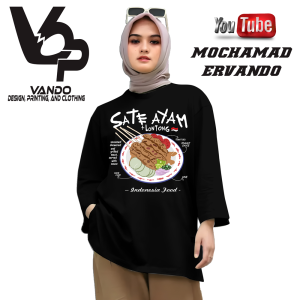 VANDO Kaos Lengan Panjang Kaos Makanan Sate Ayam Baju Distro Tangan Panjang T-shirt Longsleeve Atasan Pria Bahan Cotton Combed 30s - Hitam
