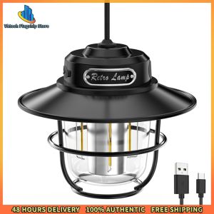 Vktech LED Camping Lamp Vintage 200LM Hanging Lantern Stepless Dimming Type-C USB Rechargeable for Hiking Fishing Emergency