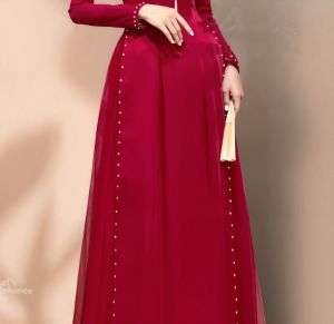 Áo dài cưới áo dài dâu đỏ 2 tà truyền thống chất lụa ngọc trai họa tiết thêu tỉ mỉ trang trọng-Áo dài Nàng Mây