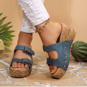 [Free Shipping] Plus-Size Wedge Sandals New Summer Styles Studded Thick-Soled Roman Sandals WomenS Open-Toe Platform Sandals