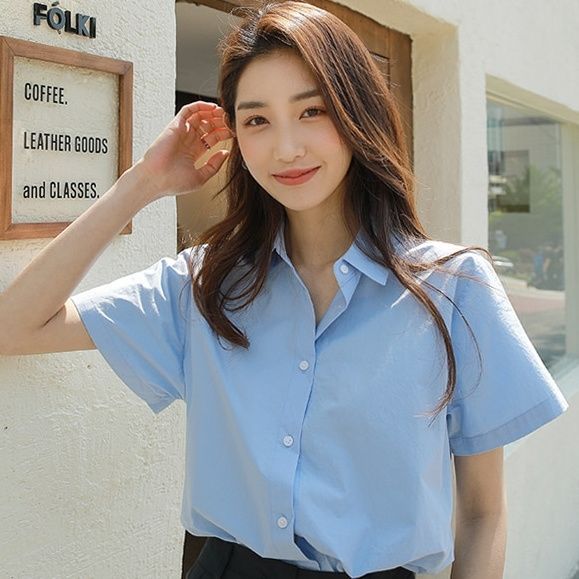 Summer Blouse Shirt for Women Fashion Short Sleeve Shirt Collar Casual Shirt  Japan Korean Style Student Blouse