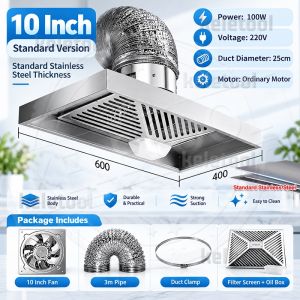 Kitchen Range Hood Stainless Steel 10/12” Wall Mounted Cooker Hood Oil Fume Purifier & Strong Suction Smoke Kitchen Exhaust Hood Lampblack Fan Ventilation Fan 厨房抽油烟机