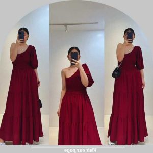 SHANTAL LINEN SIDE WAYS SMOCKING LAYERED MAXI DRESS  [555566]