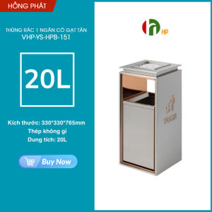 Thùng rác ngoài trời chống gỉ không bám vân tay có khay gạt tàn thuốc dung tích 20L cho khách sạn nơi công cộng VHP-YS-HPB-151