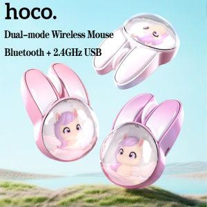 【รุ่นสามารถชาร์จได้】 HOCO M12 เมาส์ไร้สายคู่โหมดบลูทู ธ + 2.4GHz รับ USB บลูทู ธ เมาส์เงียบเงียบหูกระต่ายน่ารักสำหรับแล็ปท็อป / เดสก์ท็อป / แท็บเล็ต