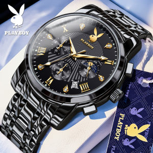PLAYBOY นาฬิกา ผู้ชาย กัน น้ำ 2025 ใหม่ ของแท้ แฟชั่น ธุรกิจ ลำลอง สายสแตนเลส โครโนกราฟ ปฏิทิน ส่องสว่าง นาฬิกาควอตซ์ ประกัน 1 ปี