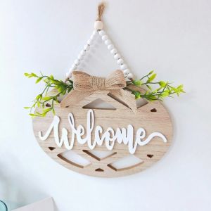 Circular Wooden Welcome Sign Home Wedding Party Door Wall Poster Hanging Decoration Welcome Sign Decoration