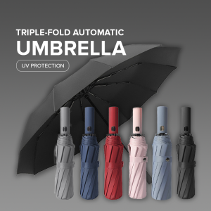 Automatic Umbrella 12 Ribs Bones Sunscreen UV Protection Men Women Black Coating Super Windproof Large Umbrella Rain And Sun Dual Use 3 Folding Umbrellas