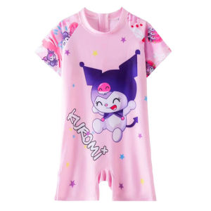 Soft Time ❤️ชุดว่ายน้ำเด็กผู้หญิ แบบใหม่2025 กระโปรงว่ายน้ำวันพีซแขนสั้น+กางเกงขาสั้น Girls Kuromi swimming skirt กระโปรงว่ายน้ำการ์ตูนเด็กหญิง ชุดว่ายน้ำเด็กผู้หญิเด็กโต