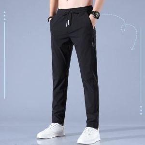 2025 Summer New Mens Ice Silk Pants Black Label Thin Business Casual Trousers Breathable Elastic Straight Sports Long Pants