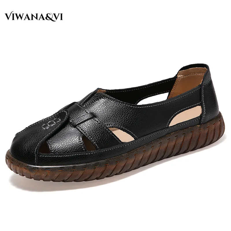 VIWANA Genuine Leather Sandals For Women Big Size 41 Korean Style