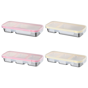 Multi Compartment Stainless Steel Divided Container Multi Sections Lunch Box With Plastic Lid For Adults Kids