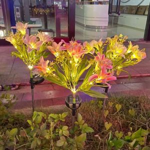 HOUCHU Chống thấm nước Đèn vườn hoa năng lượng  trời Đèn LED 7 đầu Đèn hoa mô phỏng Sân ngoài trời Chạy bằng năng lượng  trời Cọc đất Trang trí sân vườn