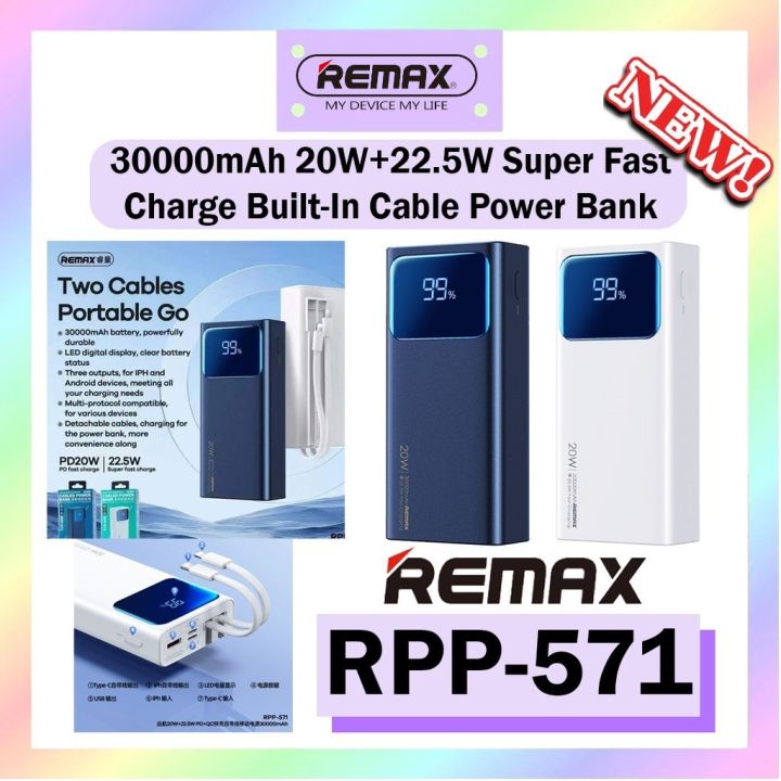 Remax RPP-571 30000mAh Power Bank 22.5W Super Fast Charge Built In ...