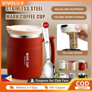 VIVOLILV 【2-3 Days Delivery】500ml Stainless Steel Coffee Mugs Tumbler Hot And Cold With Spoon And Filter Vacuum Flask Insulated Tumbler Tea Milk Cup