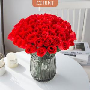 [COD] CHENJ ช่อกุหลาบประดิษฐ์ที่เหมือนจริง10ชิ้นสำหรับงานแต่งงานวันเกิดและอื่นๆสำหรับการจัดดอกไม้และตกแต่งบ้าน