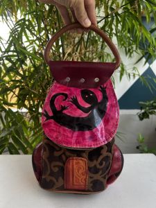 Balo 2hand mini cực độc lạ da mộc phối vải của Nhật -T686