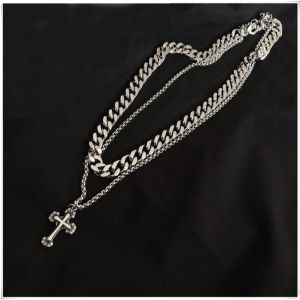 Sinboia Stainless Steel Cross Necklace Retro Punk Men Women Double Chain Hiphop Fashion Jewelry