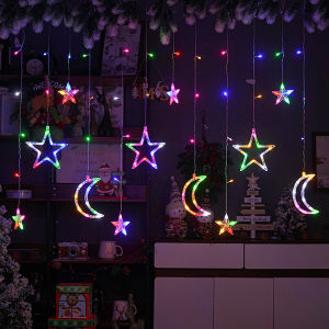 SXH Curtain Lights Led Star Moon Lights Solar Energy Lights String Star Lights Christmas Courtyard Decoration Outdoor Camping Lights