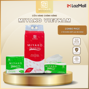 Combo Phúc Lộc Thọ Miyako: Khăn Ăn Cao Cấp + Khăn Giấy Rút Lụa + Giấy Rút Treo Tường Đa Năng- 100% Bột Giấy Nguyên Chất [TẶNG MÓC ĐÔI TREO TƯỜNG]