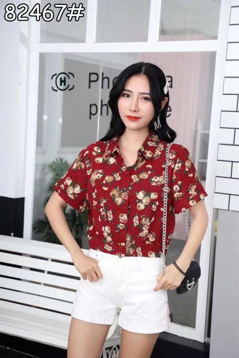 Korean floral cheap polo