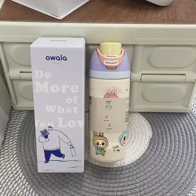 Owala Kids FreeSip X Sanrio Cinnamoroll Labubu 16oz 473ml Tumbler Stainless Steel Water Bottle with Straw Cute Rabubu Design BPA-Free Leakproof for School Travel