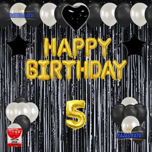 Paket Dekorasi Pesta Balon Happy Birthday Gold Set Dekor Ulang Tahun Tirai Hitam Simple