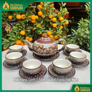 Bộ Ấm Trà Tử Sa Tống Cẩm Thạch Lòng Trắng - Nghệ Nhân Ưu Tú Vương Mạnh Tuấn - Ấm Chén Bát Tràng