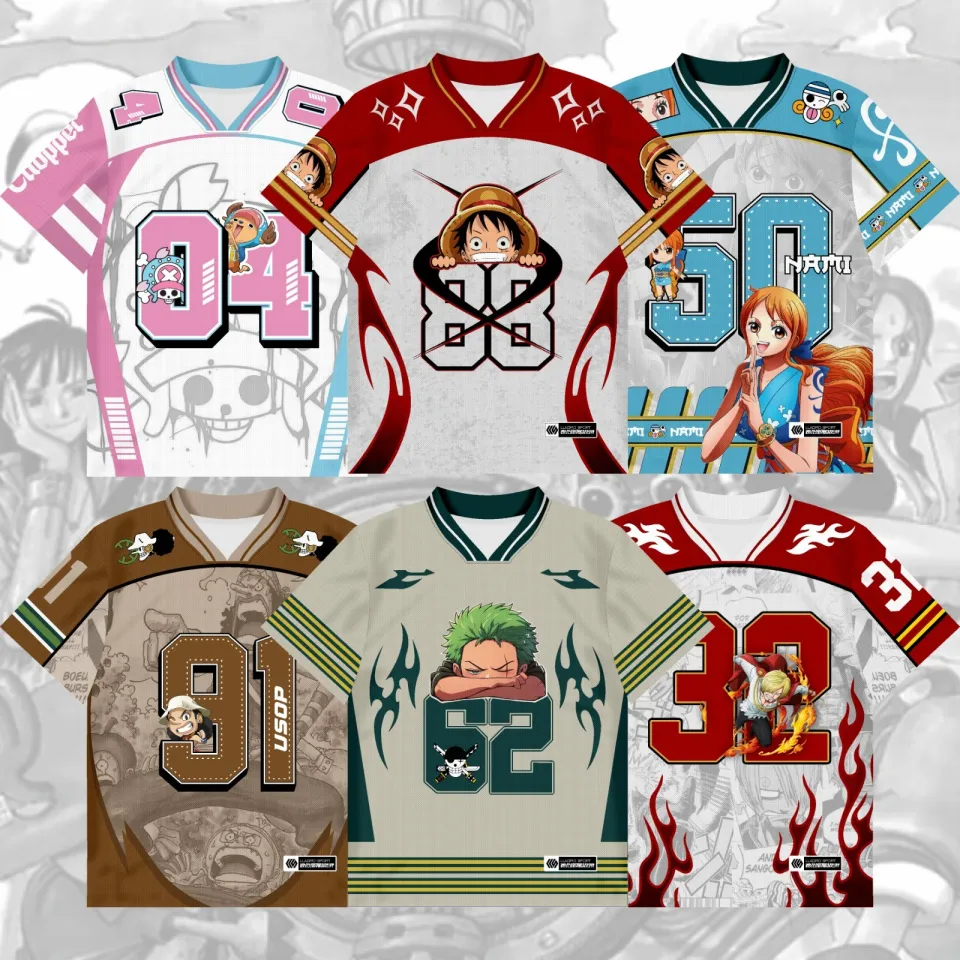 Jersey Vintage Retro Anime One Piece Luffy Zoro Marco Kaos Jersey