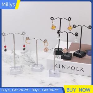 Millys ที่ตั้งโชว์เครื่องประดับโลหะสีดำใสอะคริลิคต่างหูที่แขวนตะขอแขวนเคสเครื่องประดับ