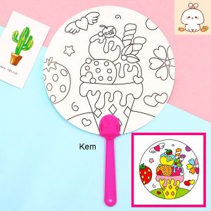 Quạt giấy - quạt cầm tay tô màu Cho Bé Thỏa Thích Vui Chơi Sáng Tạo nhiều hình ngộ nghĩnh