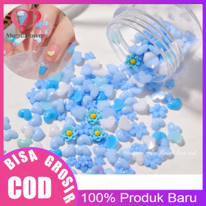 Ornamen Manik-Manik Bunga 3D Bahan Akrilik Warna Pink Biru Untuk Dekorasi Nail Art