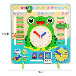 Children Dinosaur Wooden Calendar Clock Educational Toys Montessori Educational Learning Time Weather Week Cognitive Parish Toys