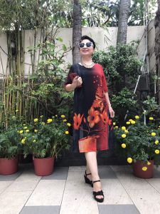Đầm Trung Niên - Vải Voan Sang Trọng 2 Lớp Form Suông A Che Bụng - Có Size 50Kg Đến 90Kg.